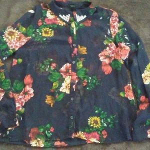 Studded Collar Sheer Floral Button Down
